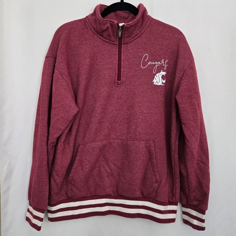 Champion x WSU Cougars Quarter Zip Pullover Sweatshirt L Washington State Maroon